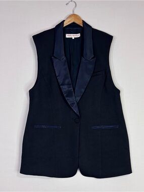 Free People Black Tailored Vest Satin Lapel Longline Blazer L